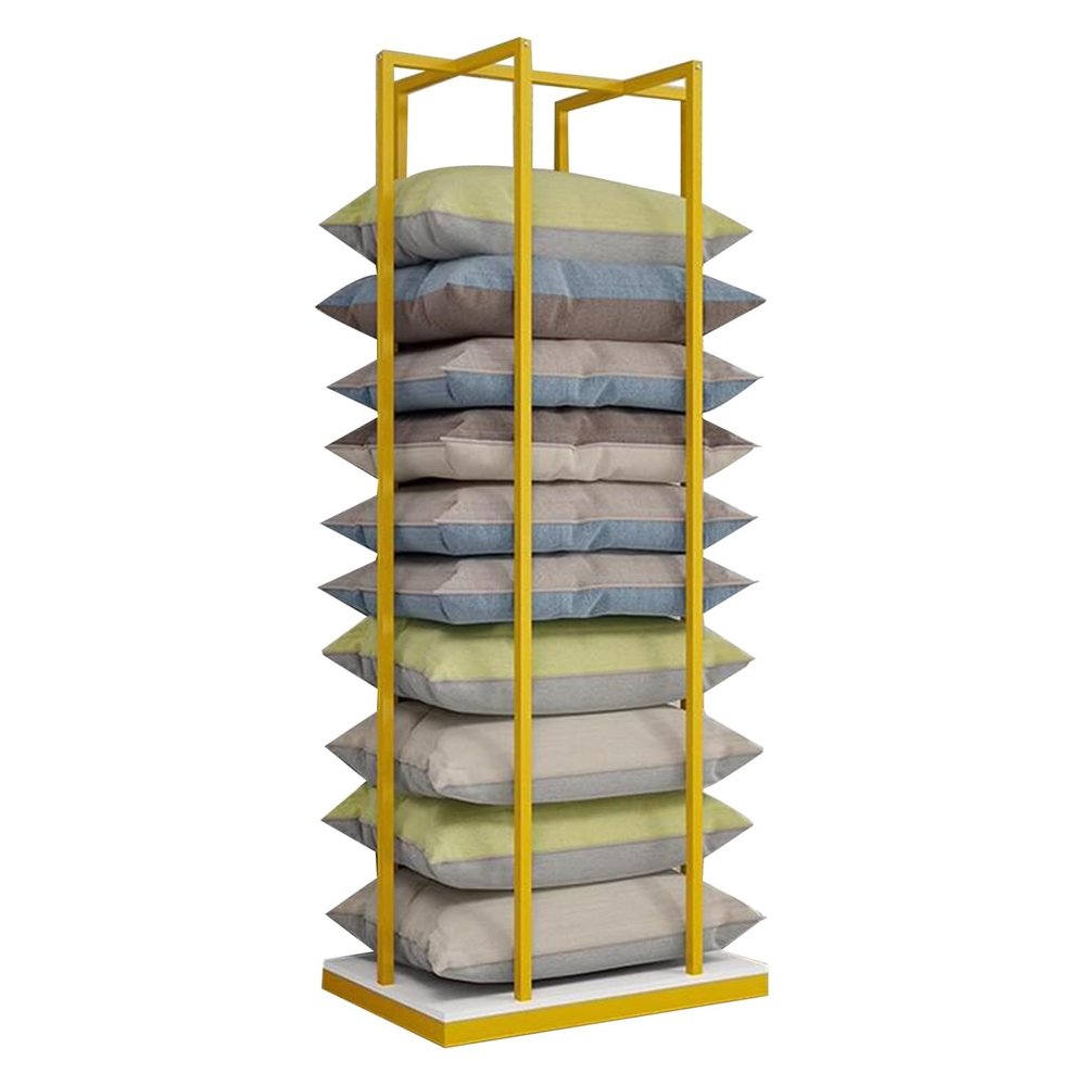 LZMZMQ Large Metal Home Textile Display Rack, Commercial Standing Rectangular Pillows Organizers Holder for Hotel/Bedroom/Laundry, Saving Space, Black White Gold (Color : Gold)