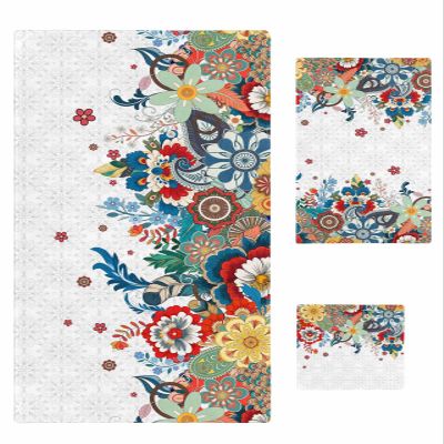 Colorful Boho Floral Bathroom Towel Set, Microfiber Bath Kitchen Beach Hand Dish Towels Set, Quick Dry Luxury Soft Decorative Towels+Set Accessories Decor(3-PC) Boho Spring Garden Herbs Plant Leaves