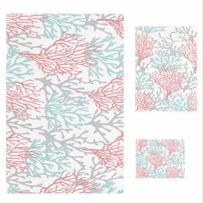 Geometric Coral Bathroom Towel Set, Microfiber Bath Kitchen Beach Hand Dish Towels Set, Quick Dry Luxury Soft Decorative Towels+Set Bulk Accessories Decor(3-PC) Ocean Red Teal Grey White Watercolor