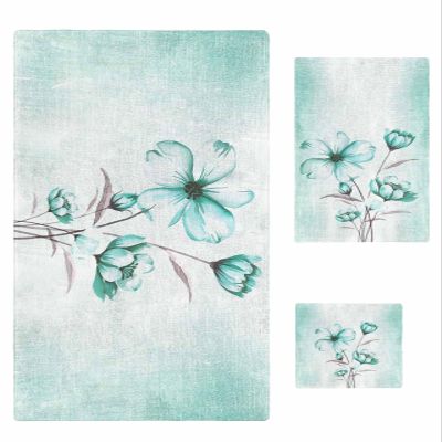 Aqua Floral Bathroom Towel Set, Microfiber Bath Kitchen Beach Hand Dish Towels Set, Quick Dry Luxury Soft Decorative Towels+Set Bulk Accessories Decor(3-PC) Spring Summer Country Plant Modern Art
