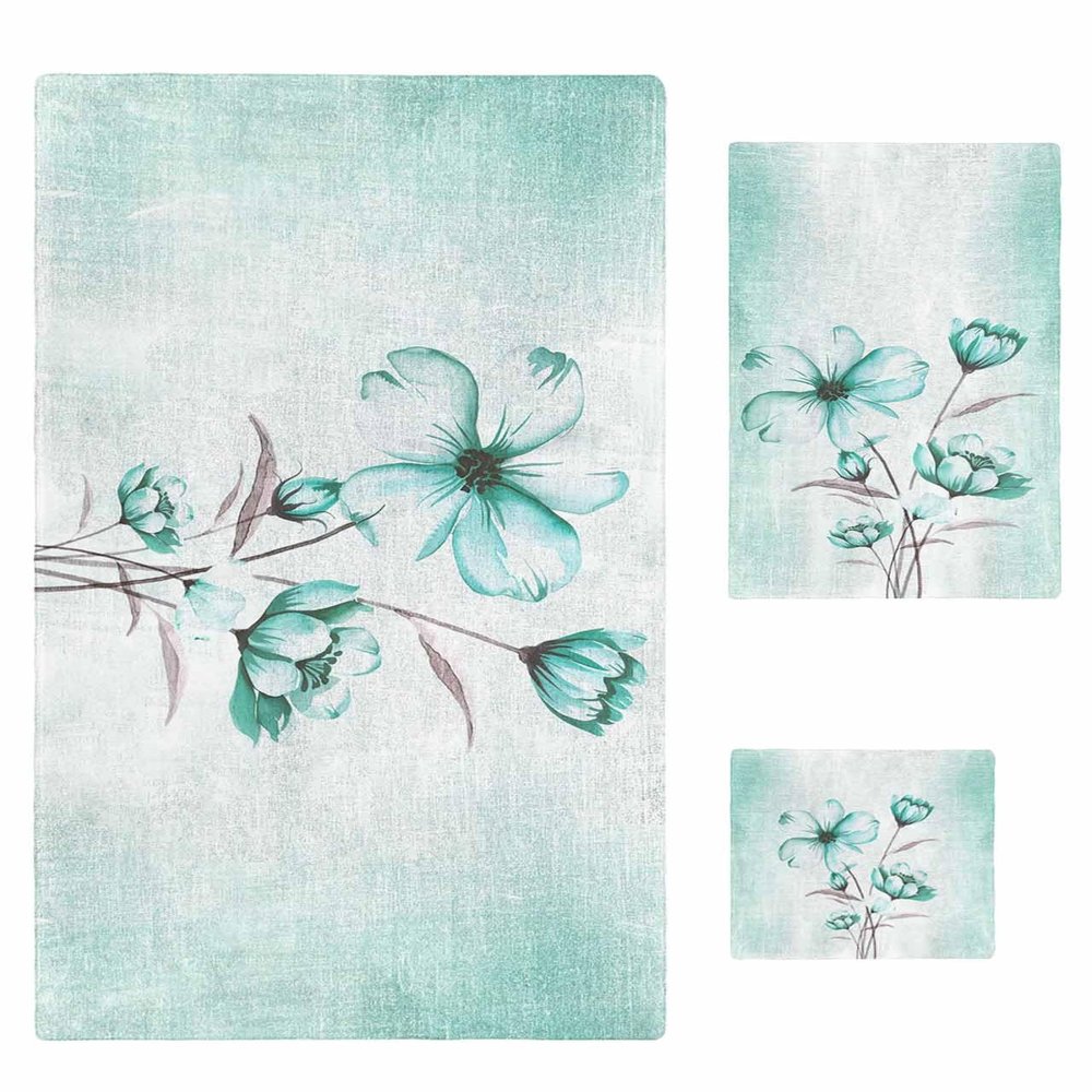 Aqua Floral Bathroom Towel Set, Microfiber Bath Kitchen Beach Hand Dish Towels Set, Quick Dry Luxury Soft Decorative Towels+Set Bulk Accessories Decor(3-PC) Spring Summer Country Plant Modern Art