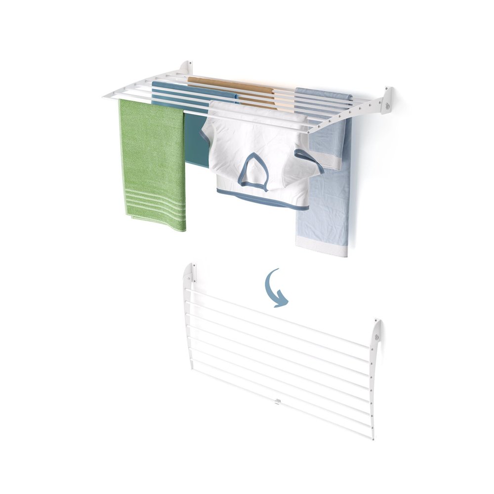 foxydry Fold, Wall Drying Rack, Vertical Drying Rack for Indoor and Outdoor Aluminium and Steel (White, 102 cm / 40.15 in)