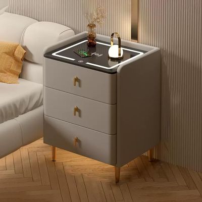 HOLGVE Nightstand with Wireless Charging Station, Modern Bedside Table with 3 Color LED Lights, Smart Bed End Table, for Bedroom Living Room(Color:A,Size:50x40x62cm/19.6x15.7x24.4in)