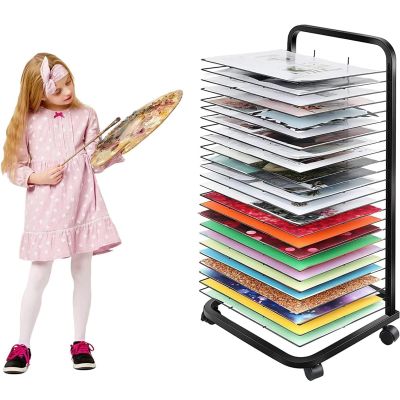 Art Drying Rack for Classroom, Functional & Mobile Paint Drying Rack, 25/35 Removable Shelves, Canvas Rack Art Storage, Painting Drying Rack with Wheels, Stack Rack for Painting, Drawings (Size : 25-