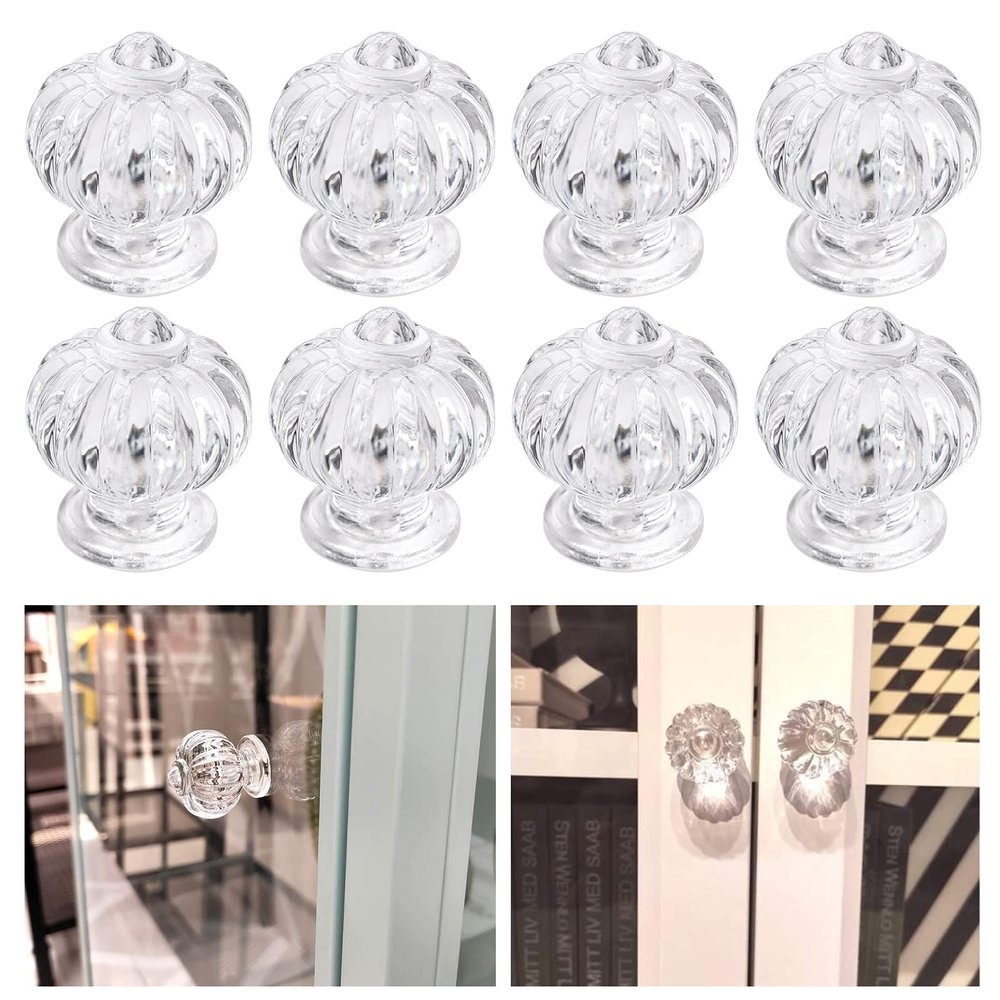 Kitchen Cabient Knobs,Furniture Drawer Handle,Self Adhesive Clear Crystal Drawer Knobs, 8pcs Classic Acrylic Knobs Transparent Acrylic Handles Cupboard Knobs Without Drill Handle for Kitchen Bathroom