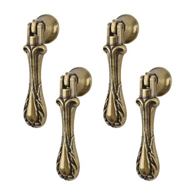 Kitchen Cabient Knobs,Furniture Drawer Handle,Vintage Pendant Pulls, 4pcs Carved Teardrop-Shaped Zinc Alloy Knobs Green Bronze Single Hole Handle for Cabinets Wardrobe Cupboard Closets Drawer Door Fur