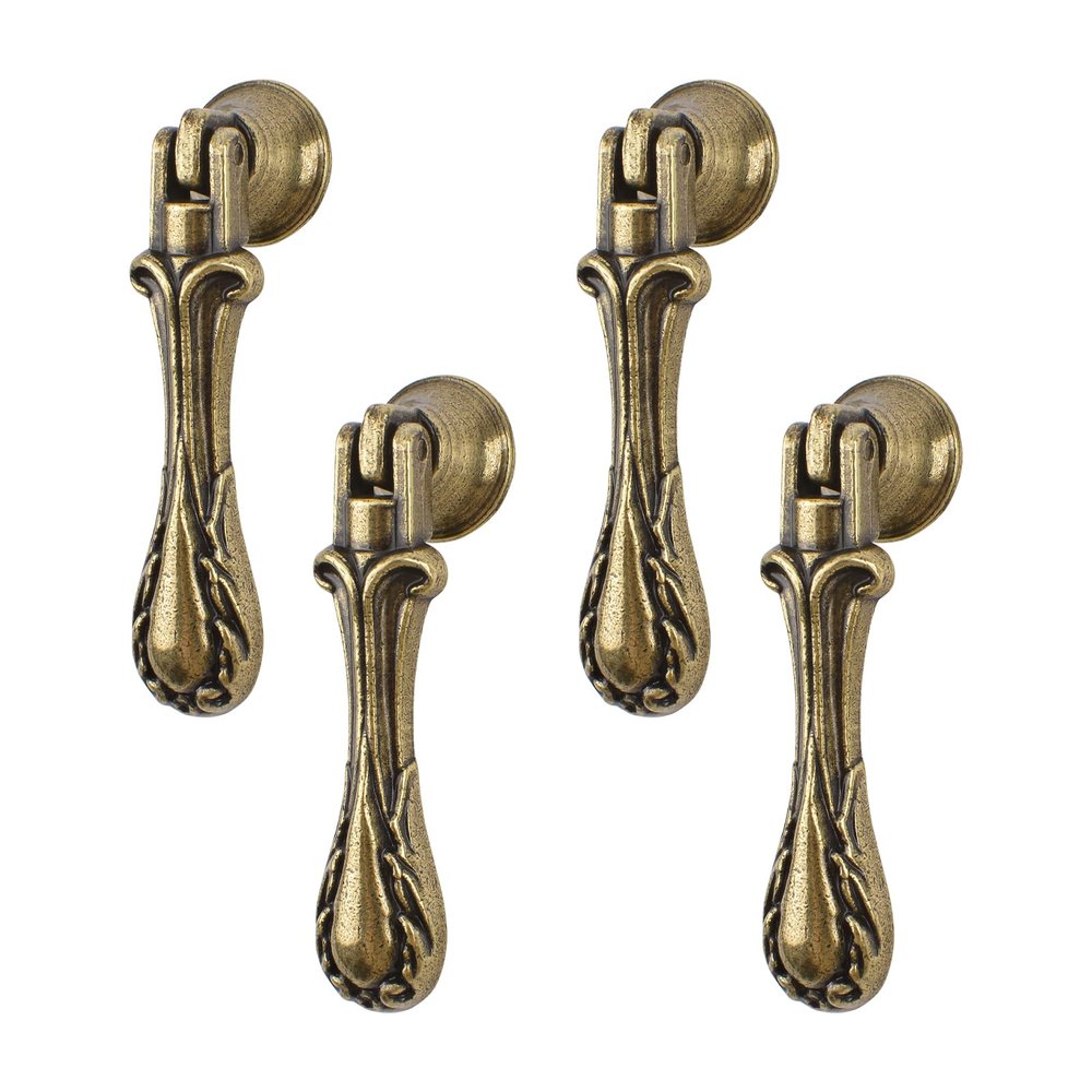Kitchen Cabient Knobs,Furniture Drawer Handle,Vintage Pendant Pulls, 4pcs Carved Teardrop-Shaped Zinc Alloy Knobs Green Bronze Single Hole Handle for Cabinets Wardrobe Cupboard Closets Drawer Door Fur