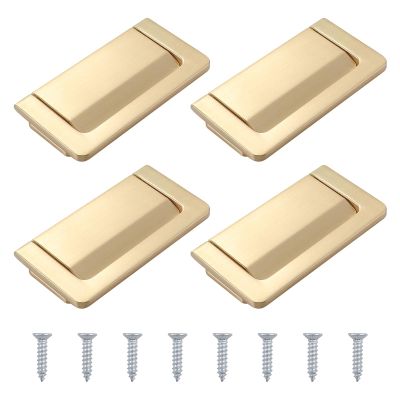 Kitchen Cabient Knobs,Furniture Drawer Handle,4PCS Flush Ring Hidden Pull Handles, Zinc Alloy Cabinet Drawer Handle, Invisible Door Knob for Cupboard Drawer Wardrobe with Screws ( Color : Matte Gold )