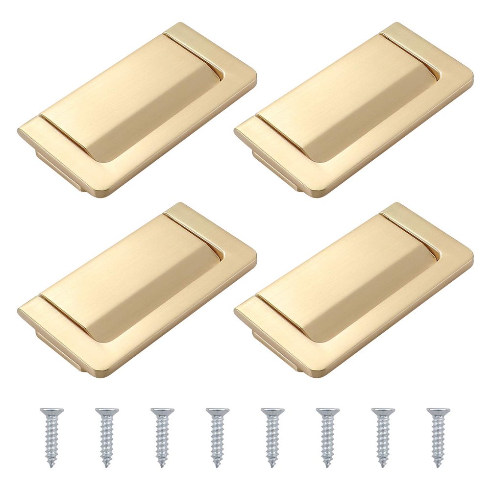 Kitchen Cabient Knobs,Furniture Drawer Handle,4PCS Flush Ring Hidden Pull Handles, Zinc Alloy Cabinet Drawer Handle, Invisible Door Knob for Cupboard Drawer Wardrobe with Screws ( Color : Matte Gold )