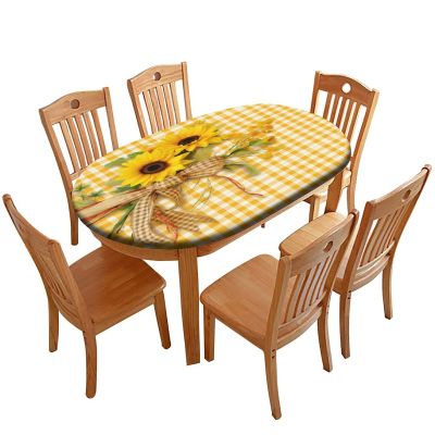 Sunflower Bouquet Print Oval Tablecloth Fitted Wipeable Spillproof Elastic Large Oval Tablecloth Tablecloth Oval Table for Mother's Day Father's Day Valentine's Day Fits for 52 x 70" Oval table