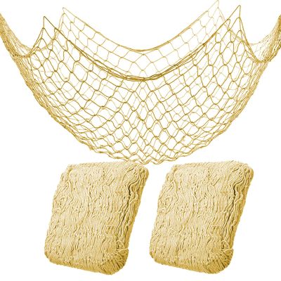 2 Pack Fish Net Decorations for Party,Natural Cotton Hawaiian Party Fishing Net Decorative, Nautical Themed Cotton Fishnet Under The Sea Pirate Ocean Beach Decor