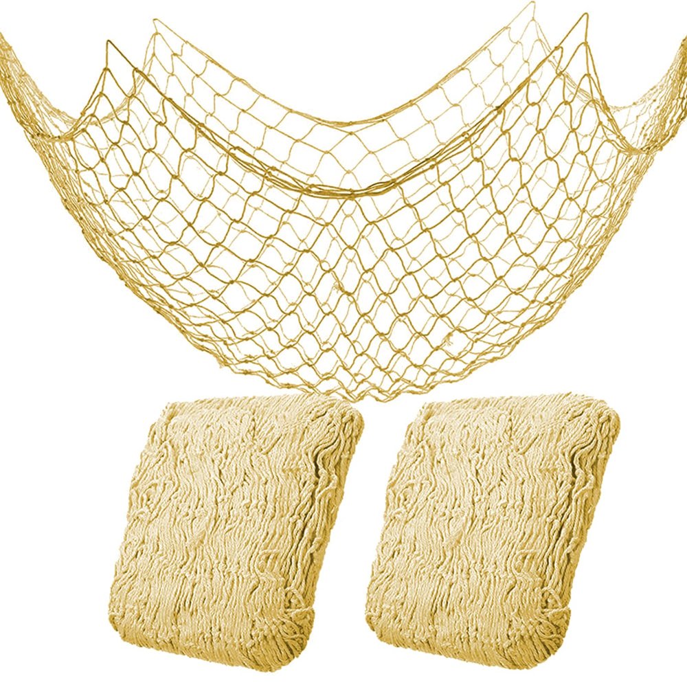 2 Pack Fish Net Decorations for Party,Natural Cotton Hawaiian Party Fishing Net Decorative, Nautical Themed Cotton Fishnet Under The Sea Pirate Ocean Beach Decor