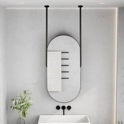 Black Ceiling Mounted Mirror with Double Rod, Bathroom Mirrors for Vanity, Modern Metal Framed Round Corner Oval Wall Decorative Mirror Hanging Mirror (Size : 40cmx70cm)