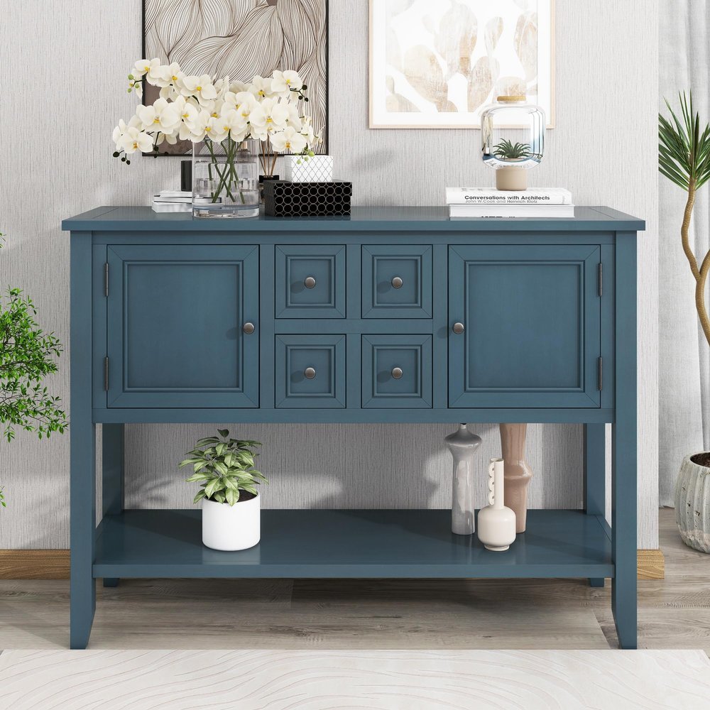 LKTART Farmhouse Sideboard Buffet Cabinet Kitchen Sideboard Cabinet with Storage Drawers and Bottom Shelf for Entryway Hallway Foyer Table(46" Navy)