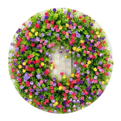 Farmhouse Colorful Cottage Wreath Spring Decoration, 2024 New 18 Inch Beautiful Artificial Wreaths for Front Door, Spring Wreath Welcome Sign, All Season Home Porch Wall Decor Wreath (A)