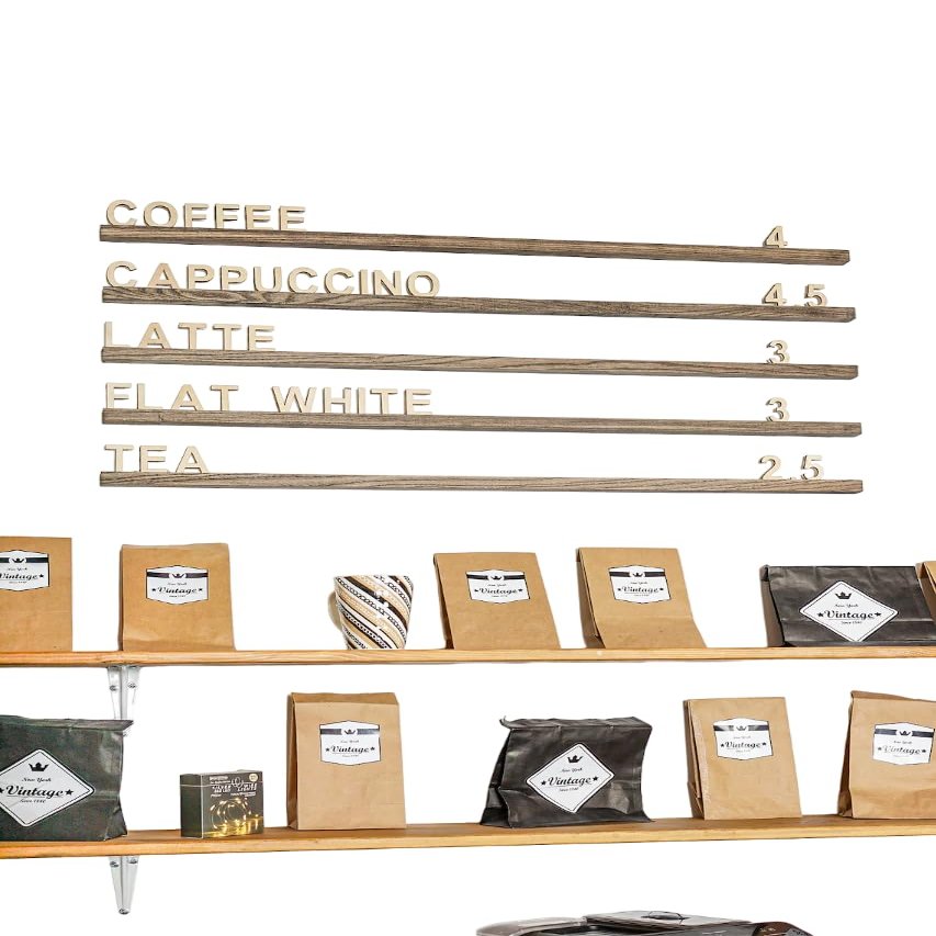 Wood Letter Board, Letter Sign Board, Coffee Letter Board, Coffee Shop Menu, Price List Board, Letterboard Rails, Business Price Menu (Medium, 10 rails)