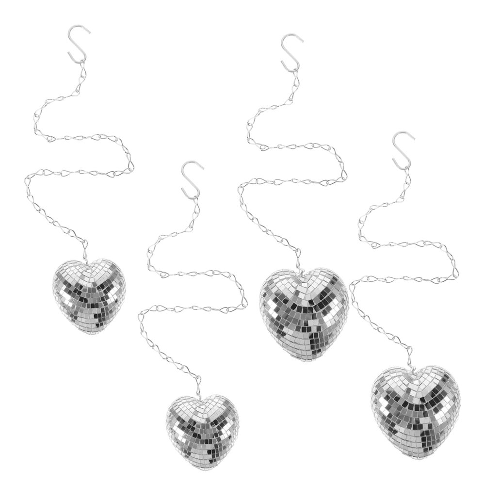 Ciieeo 4pcs Heart-Shaped Disco Mirror for Party Decoration Shiny Hanging Ornaments for Weddings Festivals and Photo Backdrops Hooks