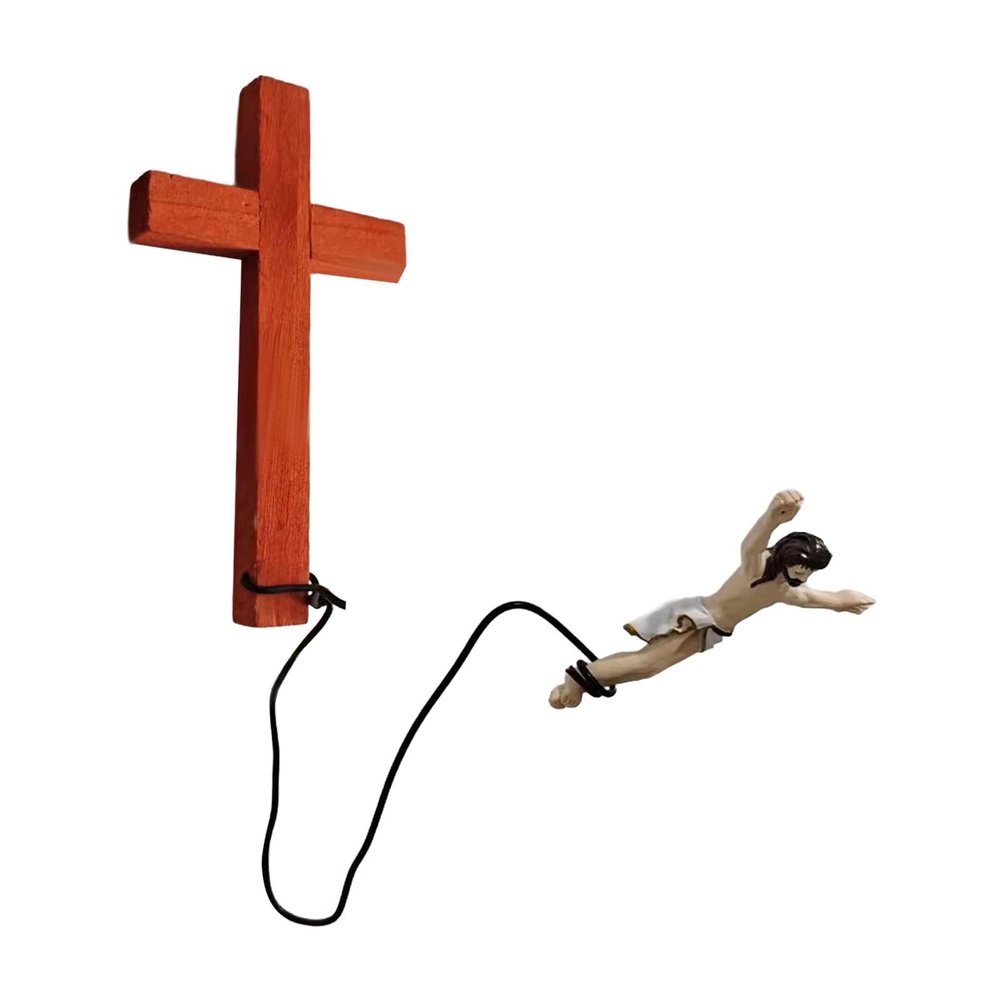 Aosekaa Wooden Resin Wall Cross, Bungee Jumping Jesus Figurine, Creative Crucifix Wall Decor for Home, Gift, 18cm Red-Brown