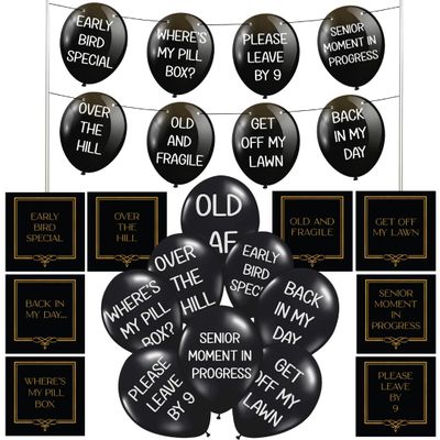 49 Pcs Adult Birthday Decoration Bundle | Funny Abusive Balloons with Companion Banner & Funny Cocktail Napkins | Over the Hill Party Favor for 30th 40th 50th 60th 70th 80th & Big Gold Birthdays