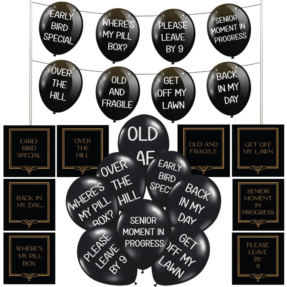 49 Pcs Adult Birthday Decoration Bundle | Funny Abusive Balloons with Companion Banner & Funny Cocktail Napkins | Over the Hill Party Favor for 30th 40th 50th 60th 70th 80th & Big Gold Birthdays