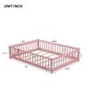 NCKMYB Full Size Pink Montessori Bed with Fence, Wooden Floor Bed with Guardrails, Kids Play Bed with Door for Girls view 2