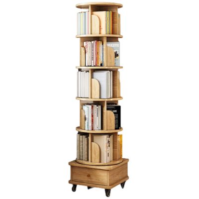 HomeLoft Basics Rolling Bookshelf, 360 Rotating Bookshelf with Universal Wheels - Space-Saving Design with Cabinet Storage, Perfect for Office, Bedroom, and Living Room (Color : Natural, Size : 6-Tier)