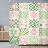 Newsely Retro Cute Green Pink Flower Shower Curtain 72Wx72H Inch Abstract 70s Danish Pastel Checkered Rainbow Groovy Shower Curtain Bathroom Set Girls Waterproof Bath Decoration Accessories Home Decor view 2