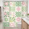 Newsely Retro Cute Green Pink Flower Shower Curtain 72Wx72H Inch Abstract 70s Danish Pastel Checkered Rainbow Groovy Shower Curtain Bathroom Set Girls Waterproof Bath Decoration Accessories Home Decor view 4