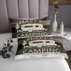 3 Pcs Rustic Farmhouse Style Quilt Bedding Set Women Aldult Lightweight Bedding Happy Camping Bedspread Set White Sketch Drawing Bedspread Coverlet Soft Home Quilt Set for King Bed All Season view 3