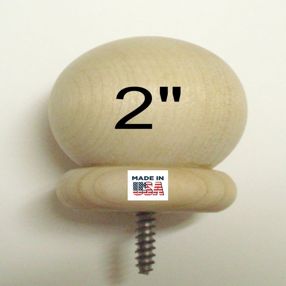 1 pc - 2" Round Wood Ball Finials with 3/16" Wood Screw for use on 1 3/8" Window Curtain Rod Ends - Birch Cap Newel Post Railing. See Description for Details & Measurements. Not for 2" rods