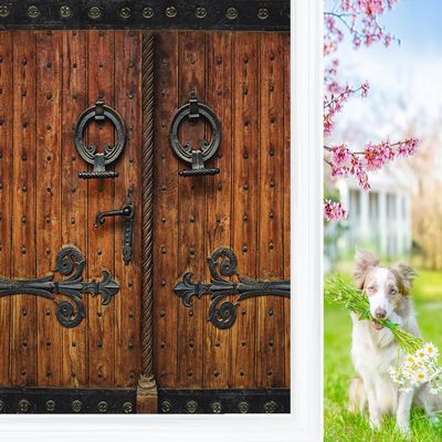 Abstract Castle Wood Board Door Window Film,Vintage Mid Century Antique Barn Door Suitable for Living Room,Kitchen,Bathroom-23.6W x35.4L in x1Pcs