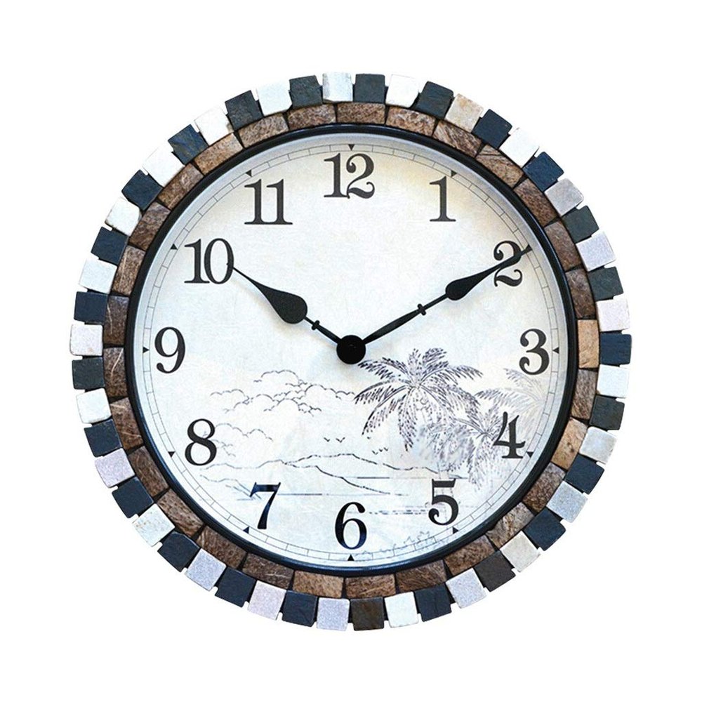 18-inch Wall Clock Creative Mute Quartz Clock Natural Culture Stone and Coconut Shell Decoration is Very Suitable for Indoor or for Gifts for Friends Modern Wall Cloc
