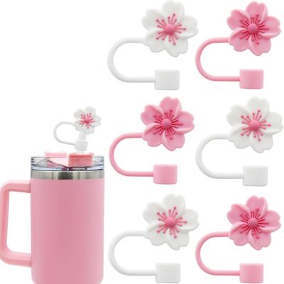 6-Pack Straw Covers Cap for Stanley Cup, Stanley Straw Caps Compatible with 40 oz Stanley Tumbler, Reusable Silicone Dust-Proof Straw Tips for Stanley Jug Drinking Straws Plug (Begonia)