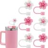 6-Pack Straw Covers Cap for Stanley Cup, Stanley Straw Caps Compatible with 40 oz Stanley Tumbler, Reusable Silicone Dust-Proof Straw Tips for Stanley Jug Drinking Straws Plug (Begonia) view 1