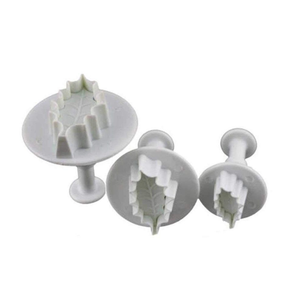 3 Pc/Set 3D Christmas Holly Leaf Leaves Cookie Plunger Cutter Fondant Sugarcraft Mold Cake Decoration Mould Baking Tools
