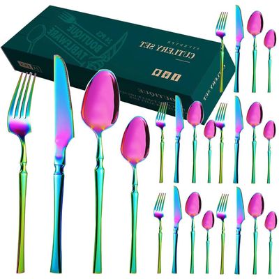 IFAJOOR Flatware Silverware Set, 24PCS Hotel Home Dinner Stainless Steel Steak Knife, Fork And Spoon Tableware Set Spoon And Fork, Cutlery Set (Color : Rainbow, Size : 24pcs)