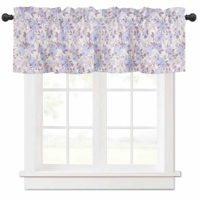 Anzona Curtain Valance 42" x 12", Purple Flowers Window Valances Rod Pocket Curtains Drapes, Vintage Spring Floral Elegant Botanical Short Topper Curtain for Kitchen Cafe Living Room, 1 Panel