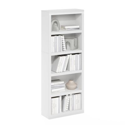 Furinno Rail 5-Tier Open Shelf Bookcase with Classic Style Edges, White