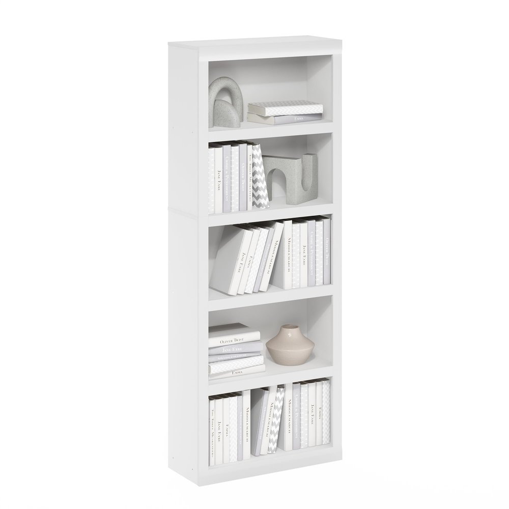 Furinno Rail 5-Tier Open Shelf Bookcase with Classic Style Edges, White