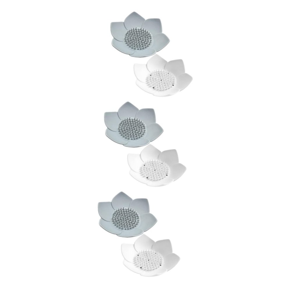 Amosfun 6pcs Silicone Soap Rack Creative Draining Soap Storage Tray for Kitchen Bathroom Non-Slip Holder Drainage Design Easy to Clean Grey White