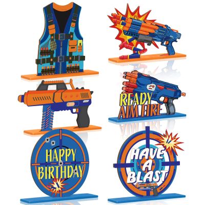 6 Pieces Dart Battle Party Decorations Dart Battle Wooden Table Centerpieces Birthday Party Table Toppers Double Decorations Blaster Theme Supplies