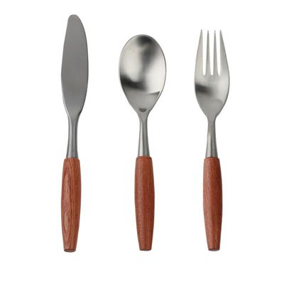 ONUIFIKE Silverware Set, 3/12/18/24 Pieces Wood Handle Knife, Fork And Spoon 304 Stainless Steel Tableware Retro Knife, Fork And Spoon Set Steak Knife And Fork, Cutlery Flatware Set (Color : Silver