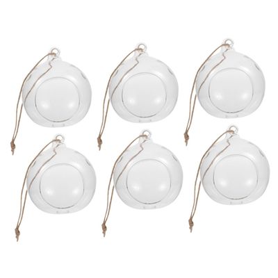 GRIRIW 6pcs Hanging Glass Globe Tea Light Holder Crystal Glass Tealight Candle Holders Decorative Terrarium Decor