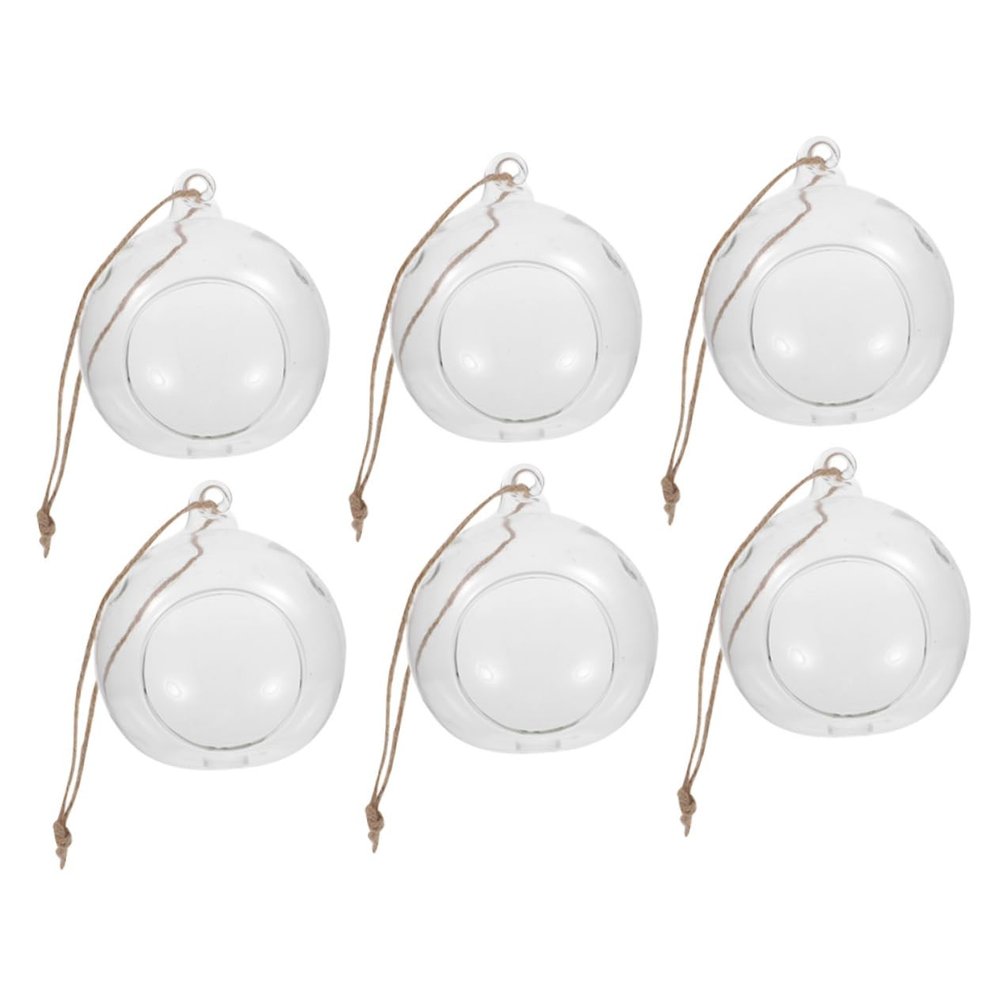 GRIRIW 6pcs Hanging Glass Globe Tea Light Holder Crystal Glass Tealight Candle Holders Decorative Terrarium Decor