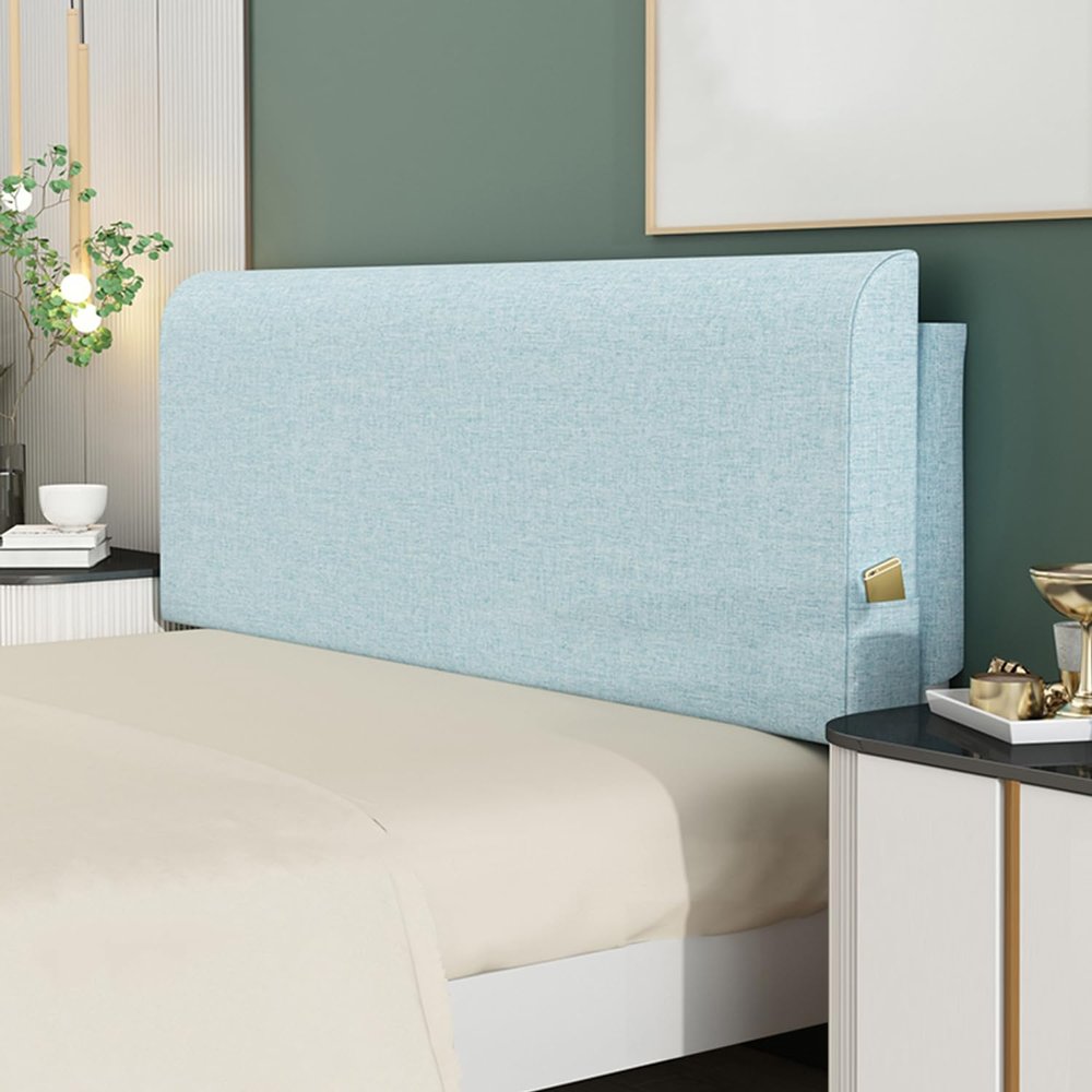 ZZYK Solid Color Linen Headboard Upholstered Bed Pillowboard Large Backrest,Wall Mounted Headboard Bed Support Pillow Daybed Tatami Cushion with Removable Cover,Blue1,Straps 35"/Single