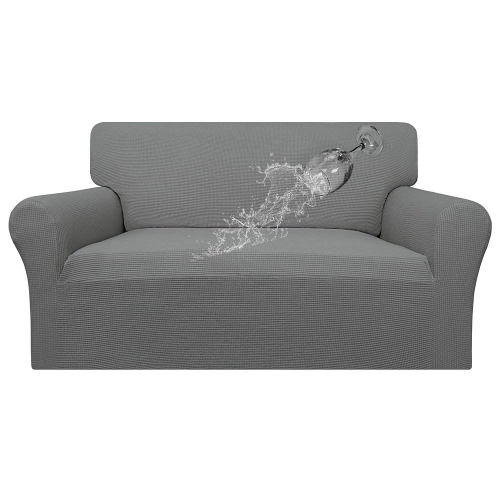 Easy-Going 100% Waterproof Oversized Loveseat Couch Cover, Dual Waterproof Sofa Cover, Stretch Jacquard Sofa Slipcover, Leakproof Furniture Protector for Kids, Pets, Dog and Cat, Grey