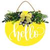 Welcome Sign Hello Front Door Round Wood Sign Hanging Welcome Sign for Farmhouse porch Spring Welcome Sign Front Door Decoration (Yellow board Hello) view 1