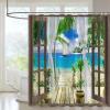 HYFBH Tropical Windows Ocean Scenery Shower Curtain Set Balcony Beach Nature Landscape Bath Decor Fabric Bathroom Accessories Set 61x94in-155x240cm/WxH Curtains Bathroom view 1
