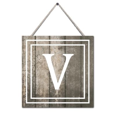 Wood Sign Square with White Initial Letter V Home Farmhouse Wall Decor Personalized Wooden Plaque for Front Door Kitchen Porch 10x10 Inch