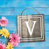 Wood Sign Square with White Initial Letter V Home Farmhouse Wall Decor Personalized Wooden Plaque for Front Door Kitchen Porch 10x10 Inch view 4